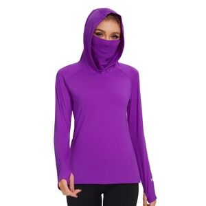 Bassdash Purple UPF 50+ Fishing Shirt Hooded Gaiter Sun Shirt Women's Size Small